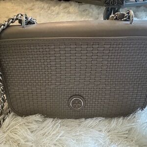 Tory Burch Woven Taupe Crossbody with Chain Strap